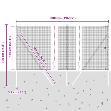 vidaXL Σιδερένιος Φράκτης με 13 Πόλους Πράσινο 1.4x50 μ Χάλυβας