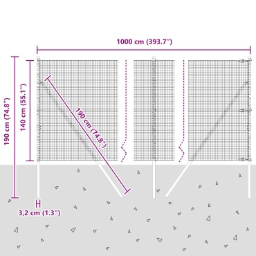 vidaXL Φράχτης Σύρματος  με 7 Στήλες Γκρι 1.4x10 μ. Χάλυβα