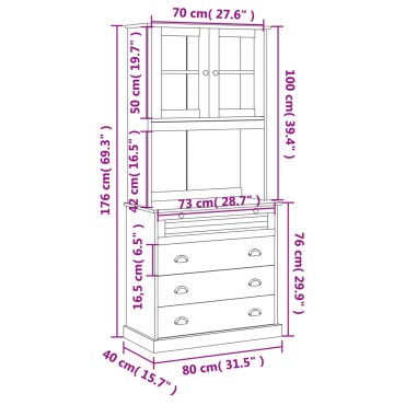 vidaXL Βιτρίνα VIGO 80x40x176cm από Μασίφ Ξύλο Πεύκου 1 τεμ.