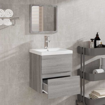 vidaXL Ντουλάπι Μπάνιου με Καθρέφτη Γκρι Sonoma από Επεξεργασμένο Ξύλο 41x38,5x45cm
