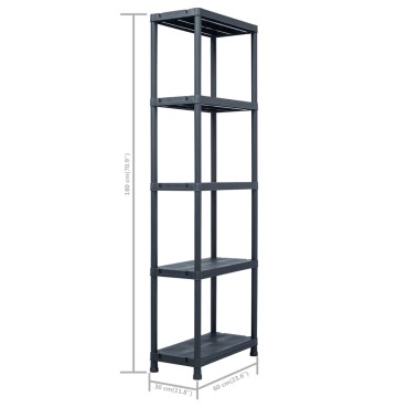 vidaXL Ραφιέρες 2 τεμ. Μαύρες 125 κ. 60 x 30 x 180 εκ. Πλαστικές