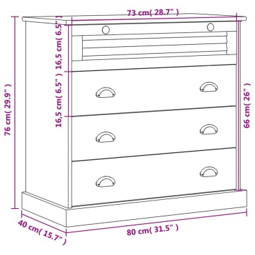 vidaXL Συρταριέρα VIGO Λευκή 80x40x76cm από Μασίφ Ξύλο Πεύκου 1 τεμ.