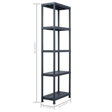 vidaXL Ραφιέρες 5 τεμ. Μαύρες 125 κ. 60 x 30 x 180 εκ. Πλαστικές