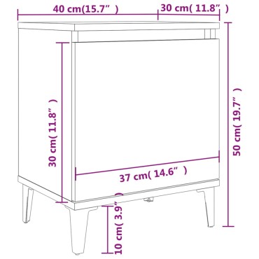 vidaXL Κομοδίνα Λευκά 40x30x50cm με Μεταλλικά Πόδια 1 τεμ.