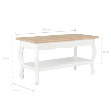 vidaXL Τραπεζάκι Σαλονιού Λευκό/Καφέ 87,5x42x44cm Μασίφ Ξύλο Πεύκου 1 τεμ.