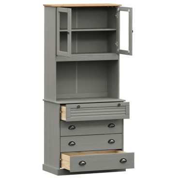 vidaXL Βιτρίνα VIGO Γκρι 80x40x176cm από Μασίφ Ξύλο Πεύκου 1 τεμ.