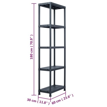 vidaXL Ραφιέρα Μαύρη 125 κ. 60 x 30 x 180 εκ. Πλαστική
