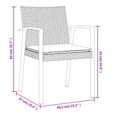 vidaXL Καρέκλες Κήπου 4 τεμ. Μαύρο 56,5x57x83cm Συνθ. Ρατάν&Μαξιλάρια