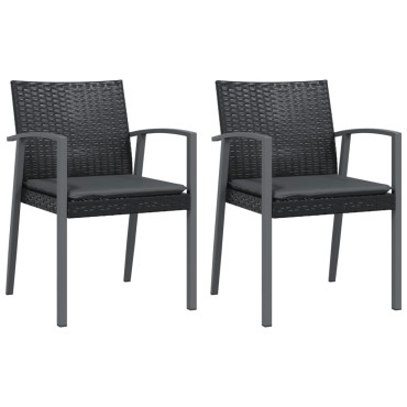vidaXL Καρέκλες Κήπου 2 τεμ. Μαύρο 56,5x57x83cm Συνθ. Ρατάν&Μαξιλάρια