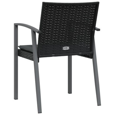 vidaXL Καρέκλες Κήπου 2 τεμ. Μαύρο 56,5x57x83cm Συνθ. Ρατάν&Μαξιλάρια