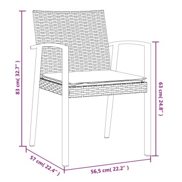 vidaXL Καρέκλες Κήπου 2 τεμ. Μαύρο 56,5x57x83cm Συνθ. Ρατάν&Μαξιλάρια