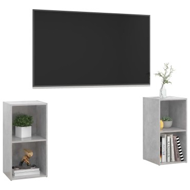 vidaXL Έπιπλα Τηλεόρασης 2 τεμ. Γκρι Σκυρ. 72x35x36,5cm Επεξ. Ξύλο