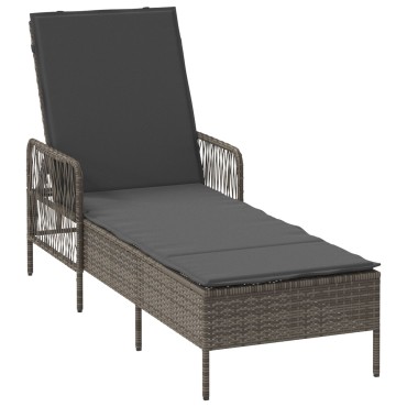 vidaXL Ξαπλώστρα Γκρι και σκούρο γκρι Ρατάν PE 157x55x92cm 1 τεμ.