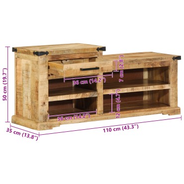 vidaXL παγκάκι με συρτάρι Καφέ 110x35x50cm Ακατέργαστο Μάνγκο