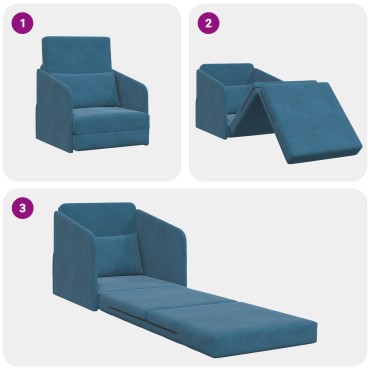 vidaXL Καναπές Κρεβάτι 2 σε 1 Μπλε 65x80x83cm Βελούδιο 1 τεμ. Γωνιακός
