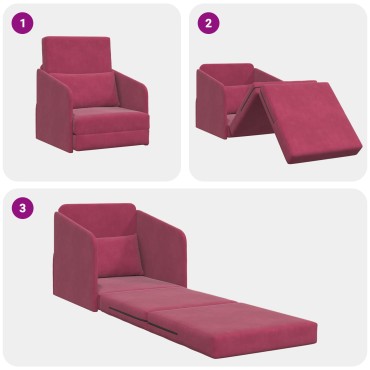 vidaXL Καθιστικό Κρεβάτι 2 σε 1 Μπορντό 65x80x83cm Βελούδο