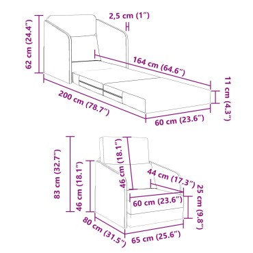 vidaXL Καναπές Κρεβάτι 2 σε 1 Κίτρινος 65x80x83cm Βελούδο 1 τεμ. Γωνιακός