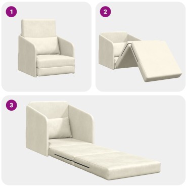 vidaXL Καναπές Κρεβάτι 2-σε-1 Κρεμ 65x80x83cm Βελούδο 1 τεμ. Γωνιακός