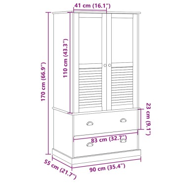 vidaXL Ντουλάπα VIGO 90x55x170cm από Μασίφ Ξύλο Πεύκου 1 τεμ.