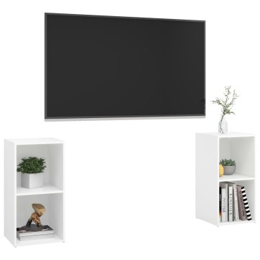 vidaXL Έπιπλα Τηλεόρασης 2 τεμ. Λευκά 72x35x36,5cm Επεξ. Ξύλο