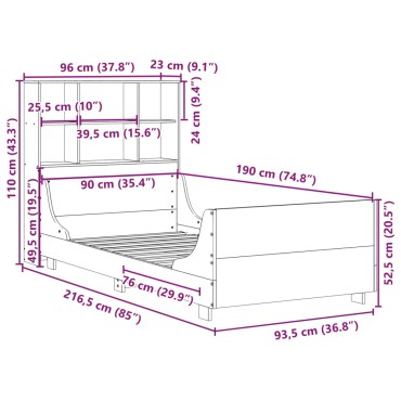 vidaXL Κρεβάτι Βιβλιοθήκη Χωρίς Στρώμα 90x190 εκ Μασίφ Πεύκο