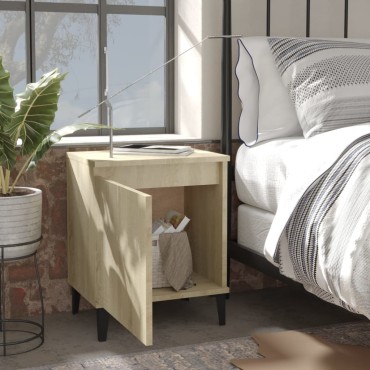vidaXL Κομοδίνο Sonoma Δρυς 40x30x50cm με Μεταλλικά Πόδια 1 τεμ.