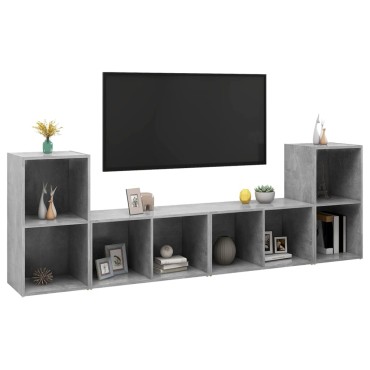 vidaXL Έπιπλα Τηλεόρασης 4 τεμ. Γκρι Σκυρ. 72x35x36,5cm Επεξ. Ξύλο