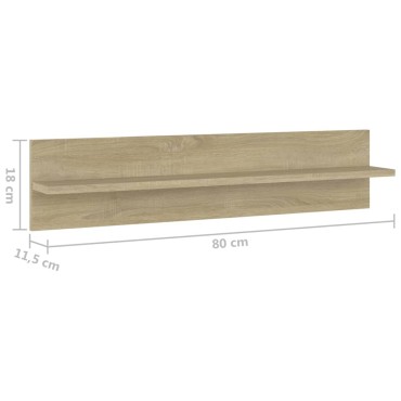vidaXL Ραφιέρες Τοίχου 2 τεμ. Sonoma Δρυς 80x11,5x18cm Μοριοσανίδα