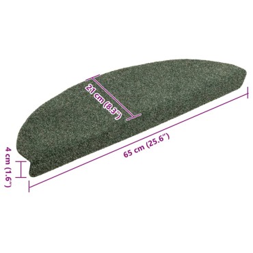 vidaXL Πατάκια Σκάλας Αυτοκόλ. 10 τεμ. Πράσινο 65x21x4 εκ Βελονιασμένα