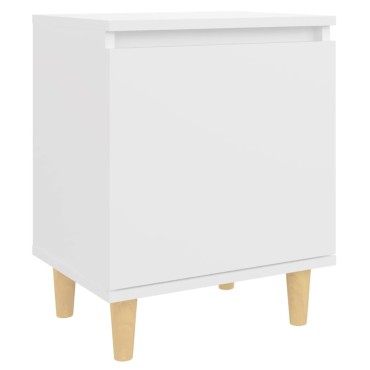 vidaXL Κομοδίνo Λευκό 40x30x50cm με Μασίφ Ξύλινα Πόδια 1 τεμ.
