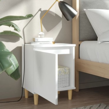 vidaXL Κομοδίνo Λευκό 40x30x50cm με Μασίφ Ξύλινα Πόδια 1 τεμ.