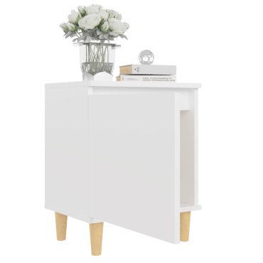 vidaXL Κομοδίνo Λευκό 40x30x50cm με Μασίφ Ξύλινα Πόδια 1 τεμ.