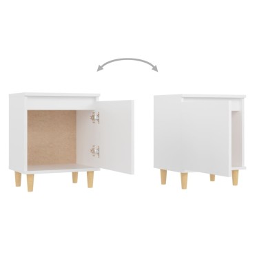 vidaXL Κομοδίνo Λευκό 40x30x50cm με Μασίφ Ξύλινα Πόδια 1 τεμ.