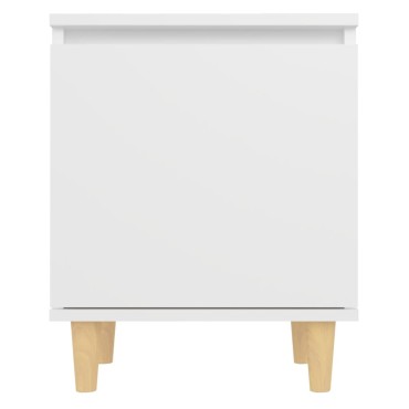 vidaXL Κομοδίνo Λευκό 40x30x50cm με Μασίφ Ξύλινα Πόδια 1 τεμ.
