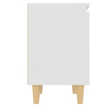 vidaXL Κομοδίνo Λευκό 40x30x50cm με Μασίφ Ξύλινα Πόδια 1 τεμ.