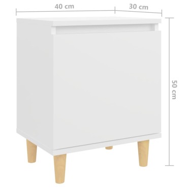 vidaXL Κομοδίνo Λευκό 40x30x50cm με Μασίφ Ξύλινα Πόδια 1 τεμ.