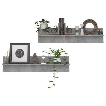 vidaXL Ραφιέρες Τοίχου 2 τεμ. Γκρι Σκυροδ. 80x11,5x18cm Μοριοσανίδα