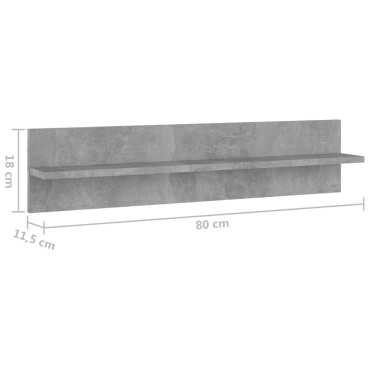 vidaXL Ραφιέρες Τοίχου 2 τεμ. Γκρι Σκυροδ. 80x11,5x18cm Μοριοσανίδα
