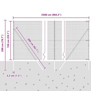 vidaXL Συγκολλητό Πλέγμα  με 13 Γκρι Πόλους 1.5x25 m Χάλκινος