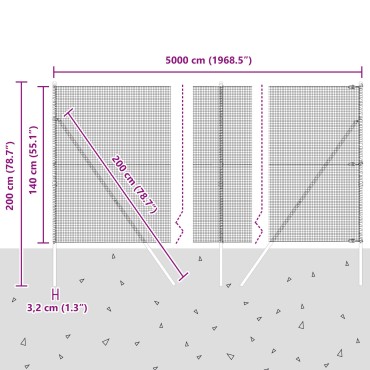 vidaXL Φράχτης συρματόπλεγμα  με 7 στυλ Γκρι 1.4x50 μ Μέταλλο