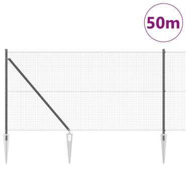 vidaXL Συρμάτινος Φράχτης  με 13 Στηλούς Γκρι 1x50 μ Χάλυβα