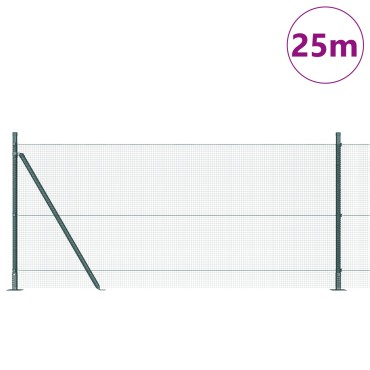 vidaXL Σετ Πόλων Φράχτη Σετ των 2 Πράσινο Ατσάλι, PVC 25x1 μ
