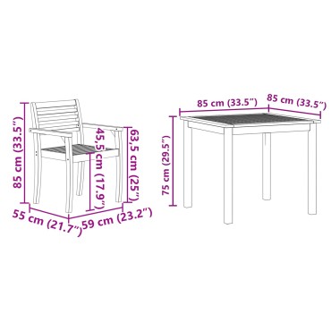 vidaXL Σετ Κήπου 5 τεμ. από Μασίφ Ξύλο Ακακίας 85x85x75cm