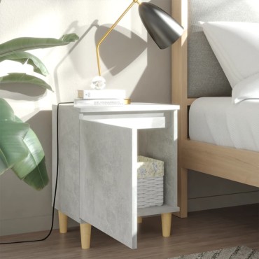 vidaXL Κομοδίνο Γκρι Σκυροδέματος 40x30x50cm Μασίφ Ξύλινα Πόδια 1 τεμ.