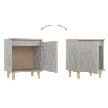 vidaXL Κομοδίνο Γκρι Σκυροδέματος 40x30x50cm Μασίφ Ξύλινα Πόδια 1 τεμ.