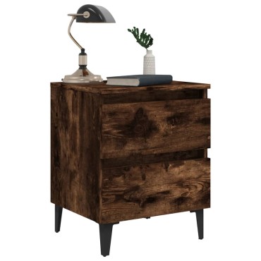 vidaXL Κομοδίνα 2 τεμ. Καπνιστή Δρυς 40x35x50cm με Μεταλλικά Πόδια