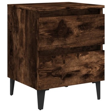 vidaXL Κομοδίνα 2 τεμ. Καπνιστή Δρυς 40x35x50cm με Μεταλλικά Πόδια