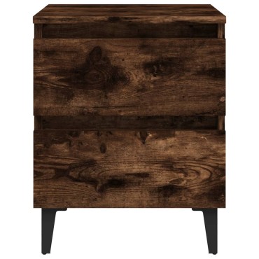 vidaXL Κομοδίνα 2 τεμ. Καπνιστή Δρυς 40x35x50cm με Μεταλλικά Πόδια