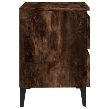 vidaXL Κομοδίνα 2 τεμ. Καπνιστή Δρυς 40x35x50cm με Μεταλλικά Πόδια