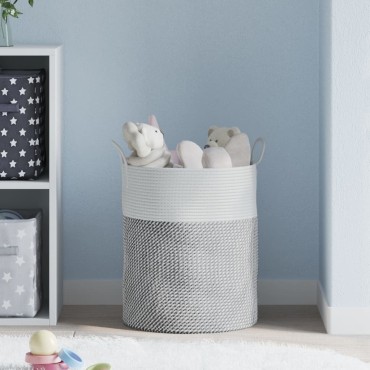 vidaXL Καλάθι Αποθήκευσης Γκρι και Λευκό Ø38 x 46 εκ. Βαμβακερό